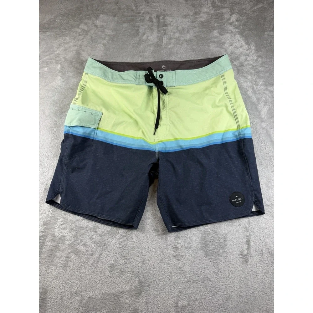 Rip Curl Board Shorts‎ Men's Size 36 Stretch Pocket Green Blue Gray